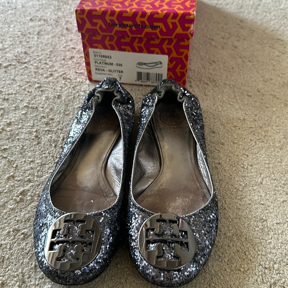 Tory Burch Platinum Reva Glitter ballet flat